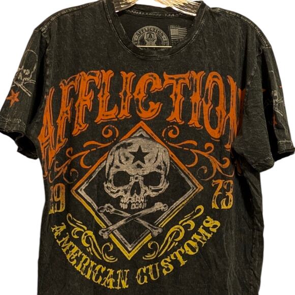 AFFLICTION American Customs 1973 Short Sleeve T-shirt Gray Orange Men's S-M - Picture 3 of 6